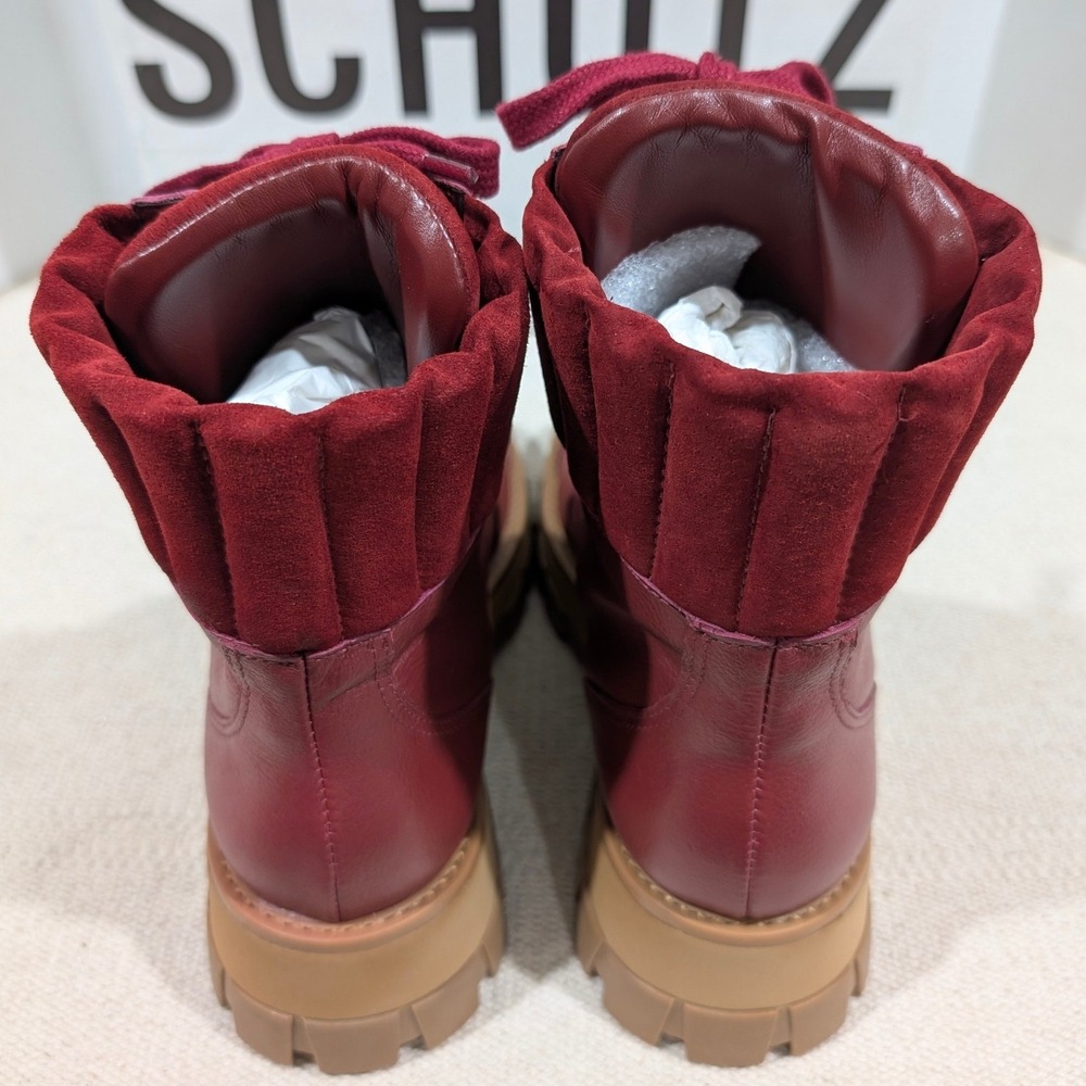 Schutz Sutton Dark Red Burgundy Leather Suede Lug Sole Combat Boots 7B NIB - Picture 8 of 11